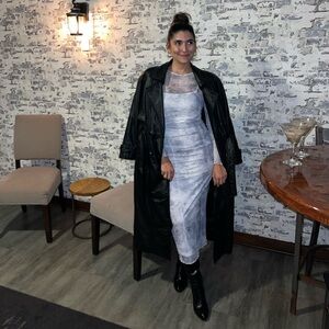 SOLD - Vintage Black Leather Jacket Trench Coat